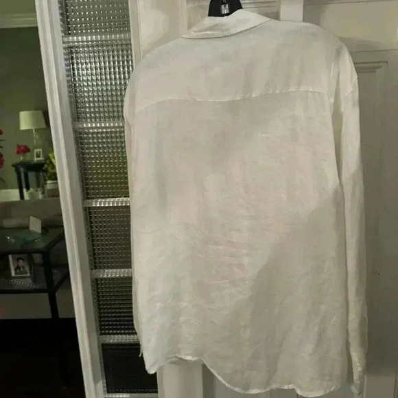 Bruno New York women’s button down white linen shirt w/ pockets size Large - Picture 2 of 8